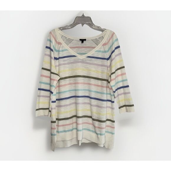 Talbots V Neck Rainbow Striped Knit Top 3/4 Sleeve Lightweight Blouse Sweater 1X - Picture 5 of 16